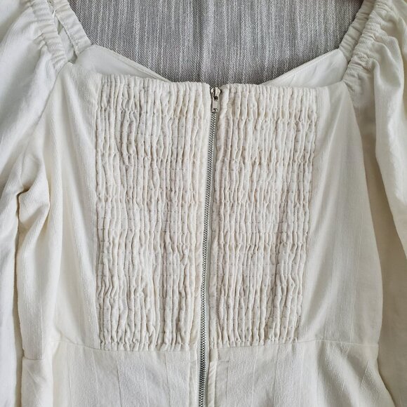 Short Fit & Flared Dress 3/4 Balloon Sleeves Peasant Milk Maid & Smocked Back - Picture 8 of 10